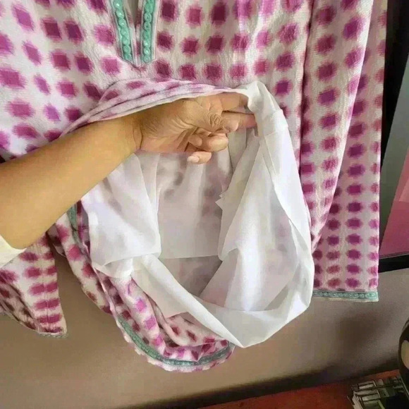 Vineyard Vines Pink Polka Dots Tie Dye Patterned Shift Women's Dress Size 0 Silk - Picture 8 of 11